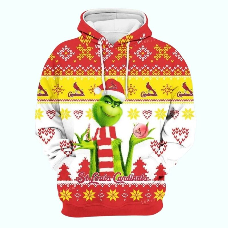 Merry Christmas Grinch St. Louis Cardinals Graphic Unisex Hoodie - Image 2