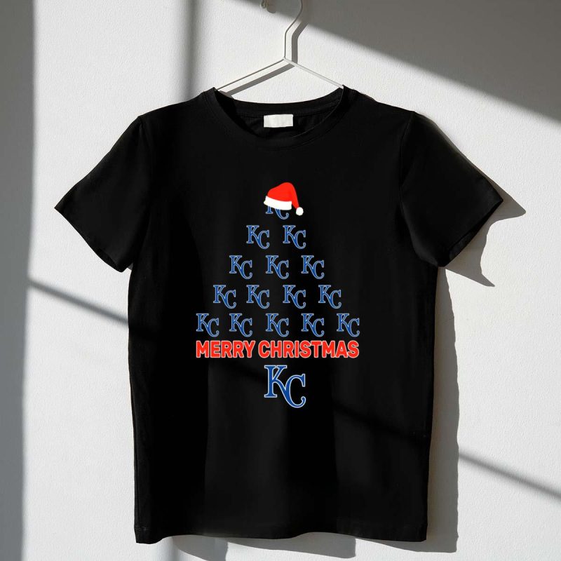 Merry Christmas Kansas City Royals Tree With KC Logos and Santa Hat T Shirt t shirt 1 1