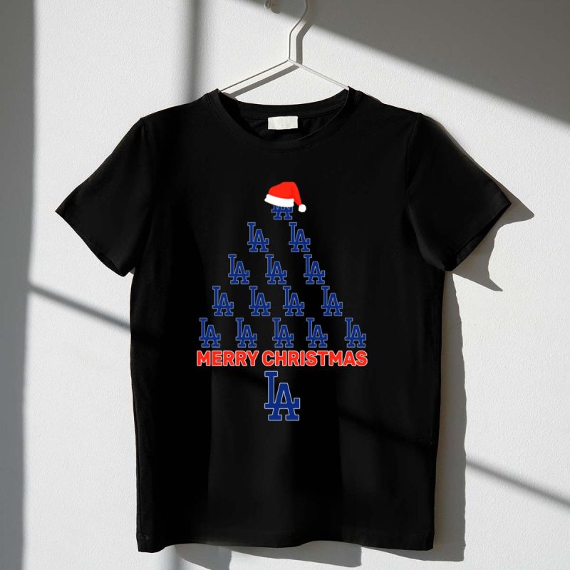 Merry Christmas LA Dodgers Tree with Santa Hat T Shirt.jpeg t shirt 1 1