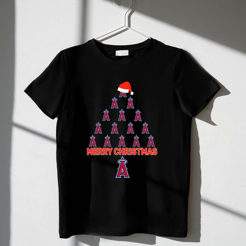 Merry Christmas Los Angeles Angels Santa Hat Tree T Shirt t shirt 1 1
