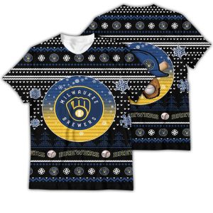 Milwaukee Brewers Merry Christmas All Over Print T-Shirt for Fans