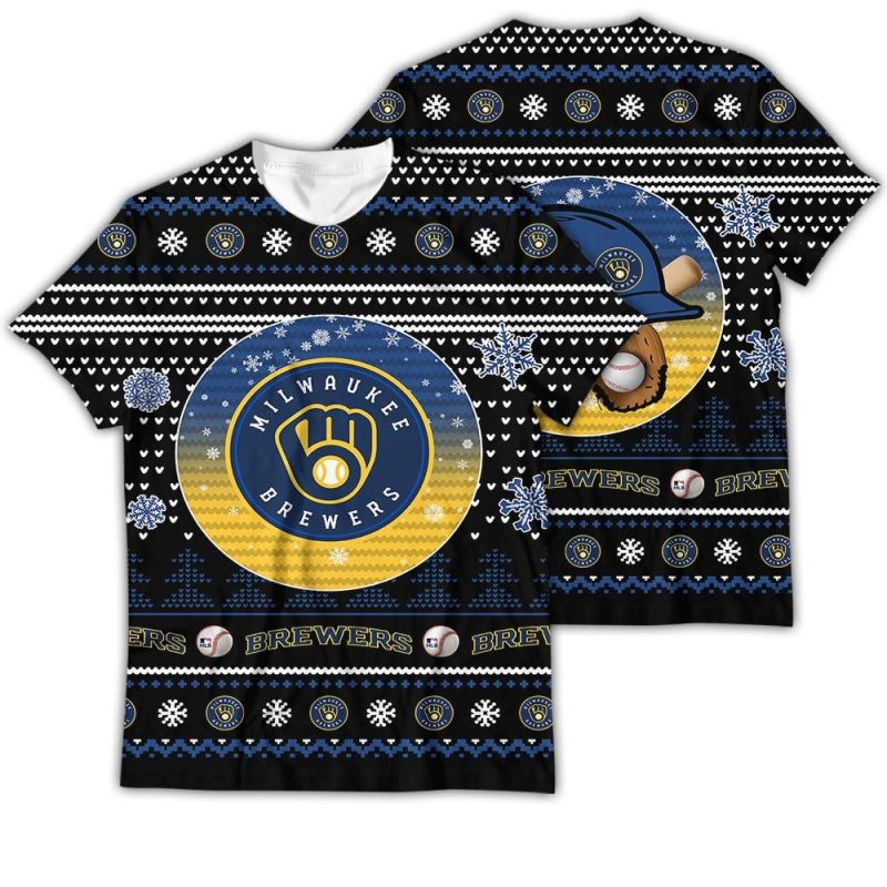 Milwaukee Brewers Merry Christmas All Over Print T-Shirt for Fans
