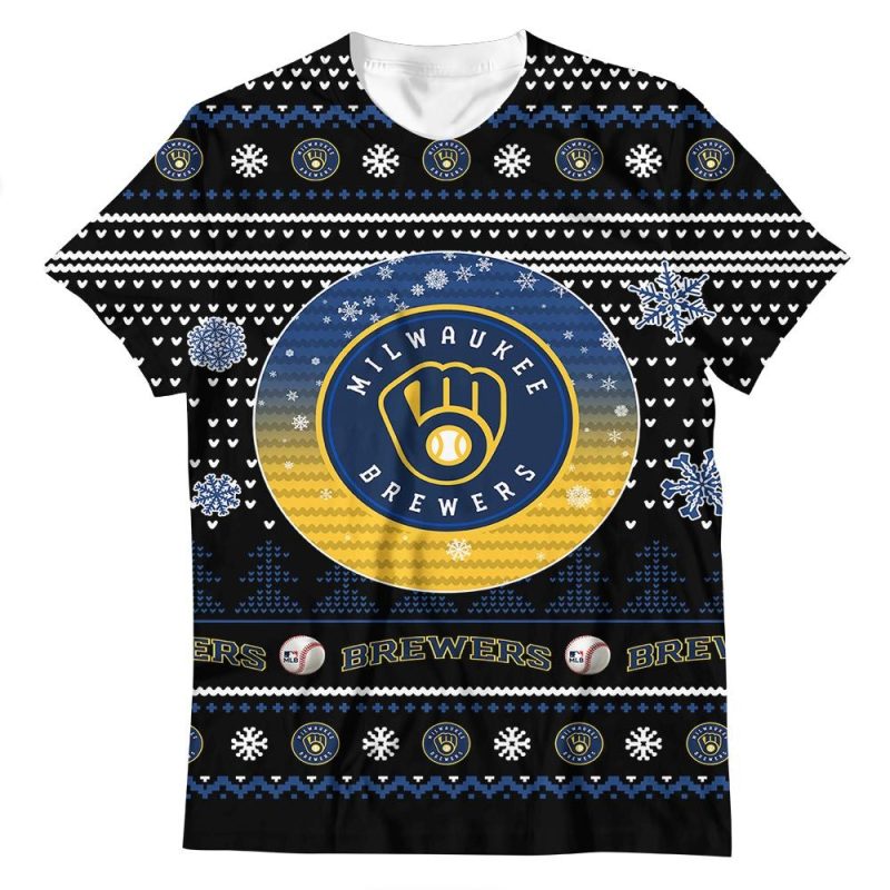 Milwaukee Brewers Merry Christmas All Over Print T-Shirt for Fans - Image 2