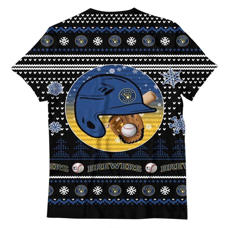 Milwaukee Brewers Merry Christmas All Over Print T-Shirt for Fans - Image 3