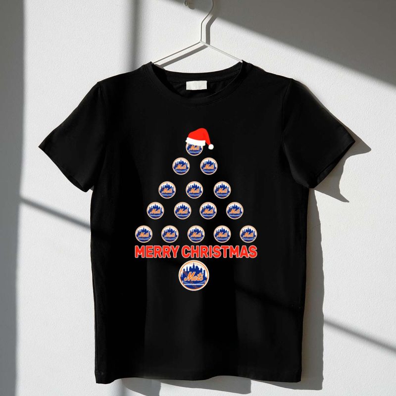 Merry Christmas New York Mets Tree with Santa Hat T Shirt t shirt 1 1