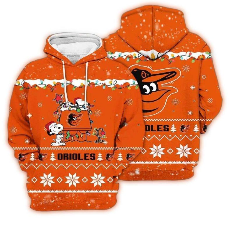 Merry Christmas Season Baltimore Orioles Snoopy AOP Hoodie 1