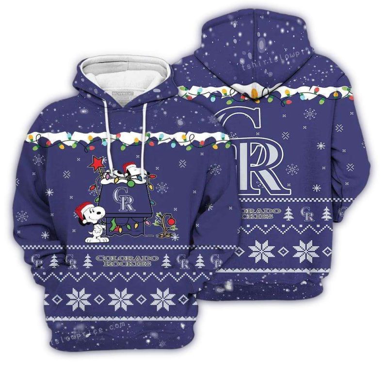 Merry Christmas Season Colorado Rockies Snoopy AOP Hoodie 1