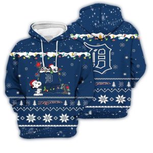 Festive Detroit Tigers Snoopy All-Over Print Christmas Hoodie