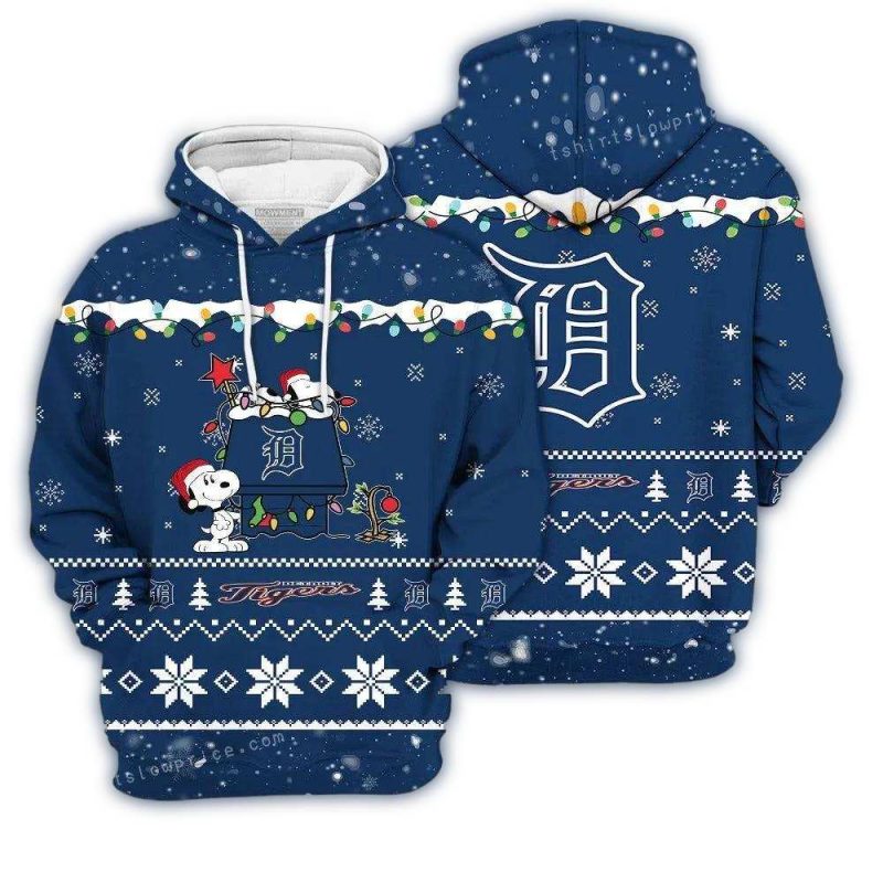 Merry Christmas Season Detroit Tigers Snoopy All Over Print Hoodie 1