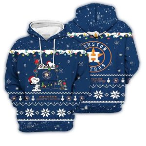 Houston Astros Snoopy All-Over Print Hoodie - Merry Christmas Design