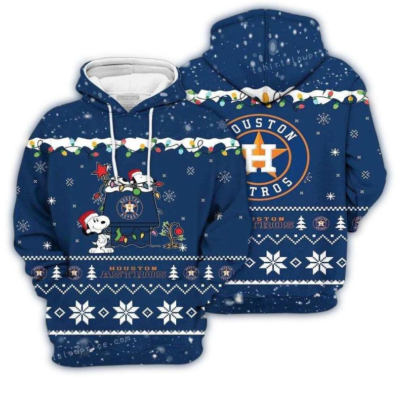 Merry Christmas Season Houston Astros Snoopy All over Print Hoodie 1