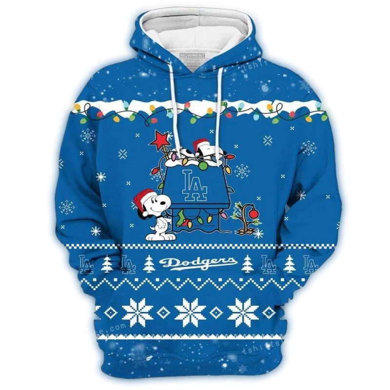 Los Angeles Dodgers Snoopy Merry Christmas All Over Print Hoodie - Image 2