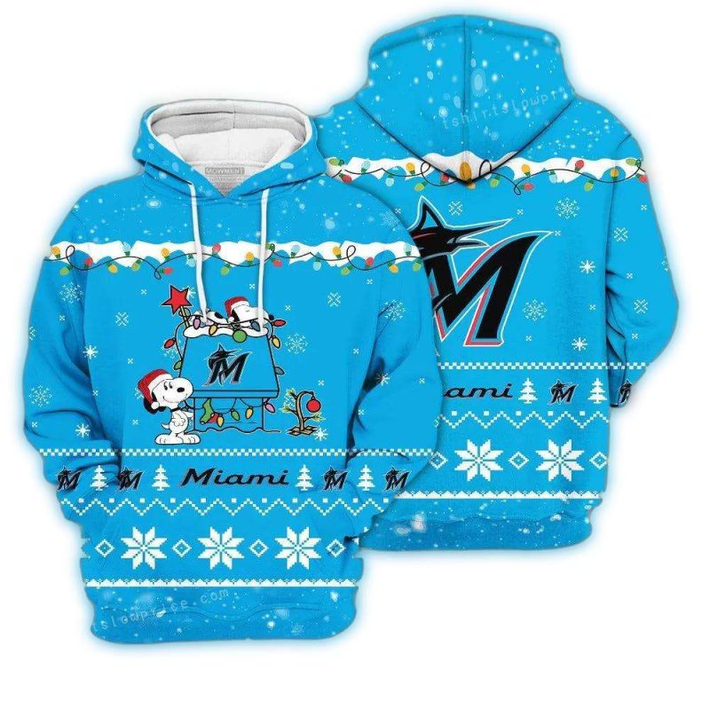 Merry Christmas Season Miami Marlins Snoopy AOP Hoodie 1