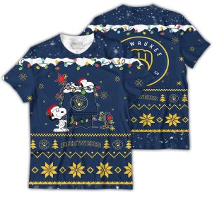 Milwaukee Brewers Merry Christmas Snoopy All-Over Print T-Shirt
