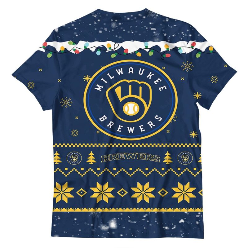 Milwaukee Brewers Merry Christmas Snoopy All-Over Print T-Shirt - Image 3