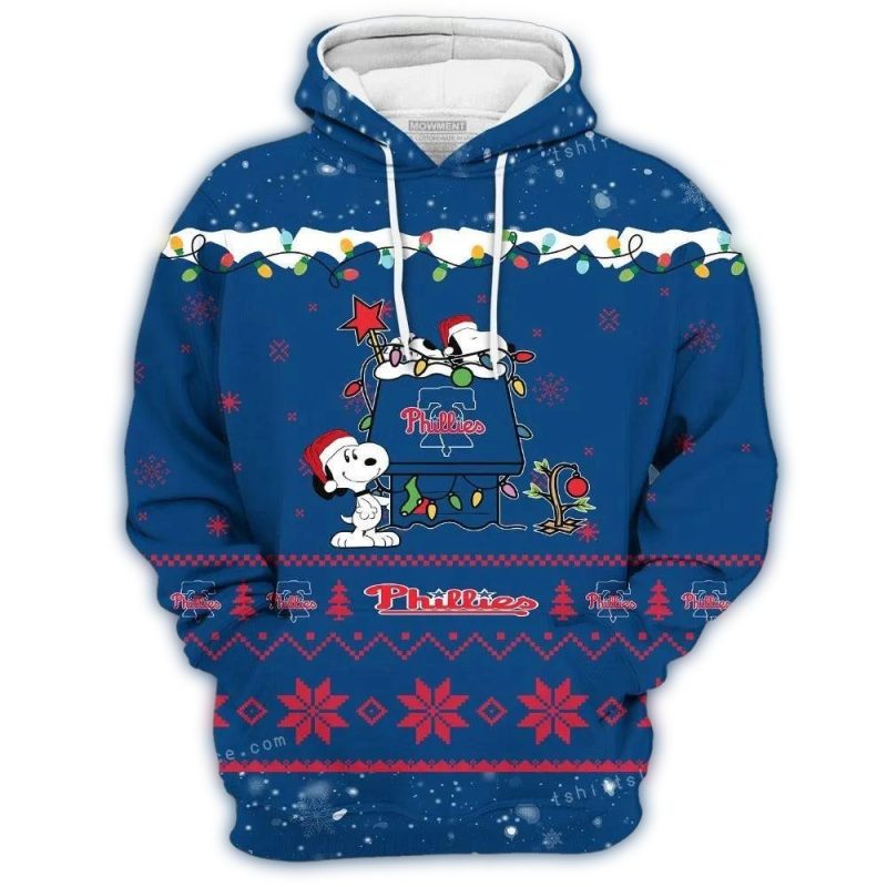 Snoopy All-Over Print Merry Christmas Philadelphia Phillies Hoodie - Image 2