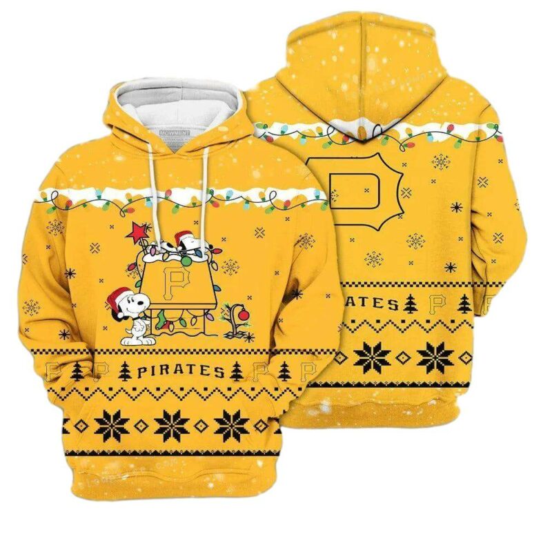 Pittsburgh Pirates Snoopy All Over Print Hoodie - Merry Christmas Gift