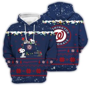 Merry Christmas Snoopy All-Over Print Hoodie For Washington Nationals Fans