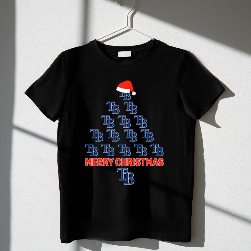 Merry Christmas Tampa Bay Rays Tree with Santa Hat T Shirt t shirt 1 1