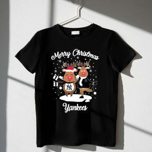Merry Christmas Yankees Reindeer Holiday T-Shirt For Festive Cheer
