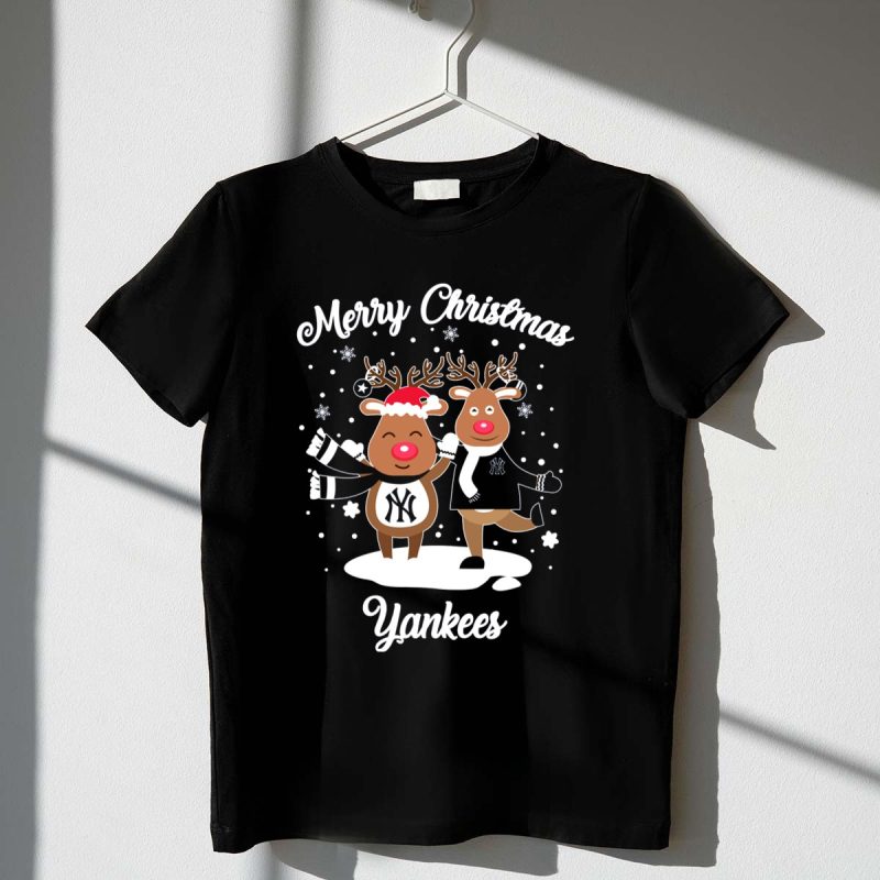 Merry Christmas Yankees Reindeer Holiday T Shirt t shirt 1 1