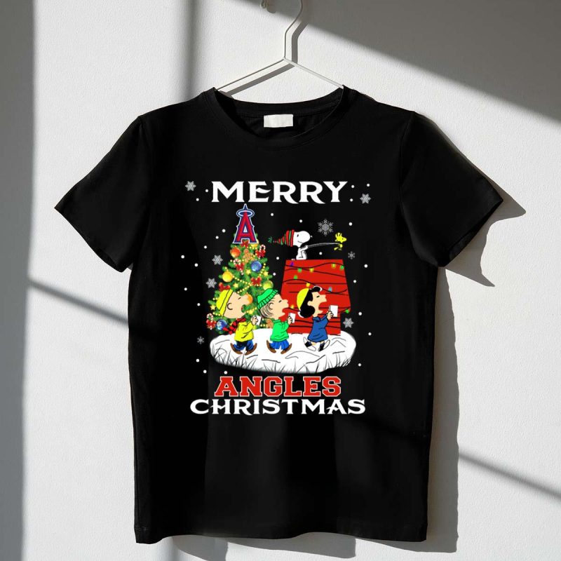 Merry Los Angeles Angels Christmas with Snoopy and Peanuts Characters T Shirt t shirt 1 1