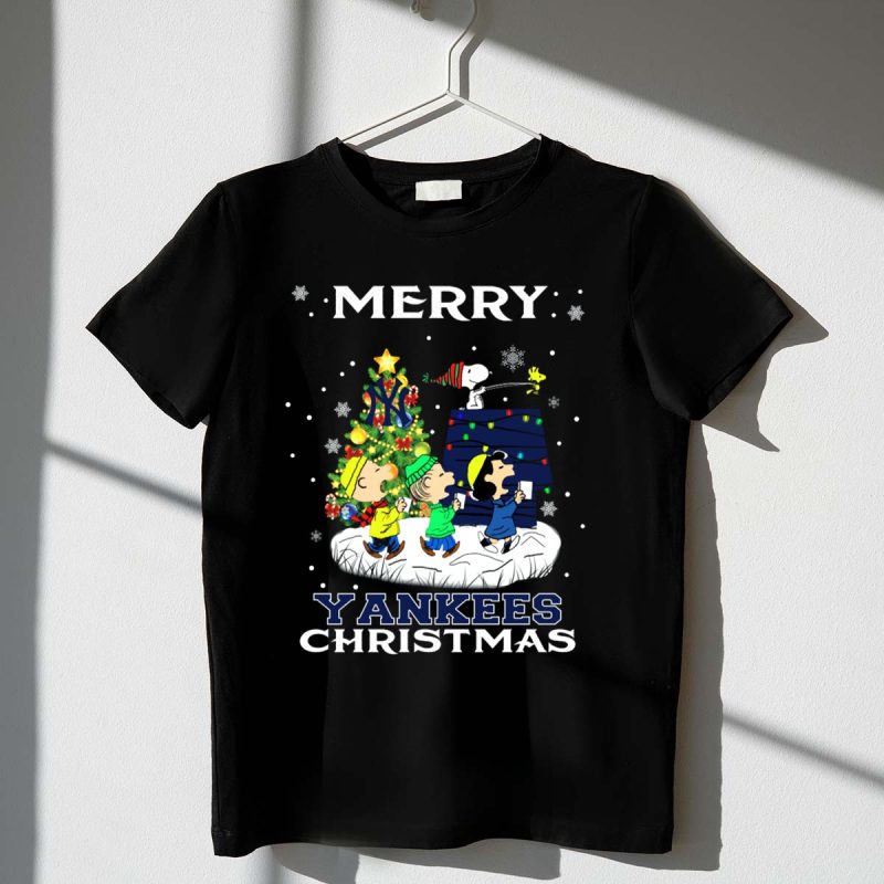 Merry Yankees Christmas Featuring Snoopy and Peanuts Characters T Shirt t shirt 1 1