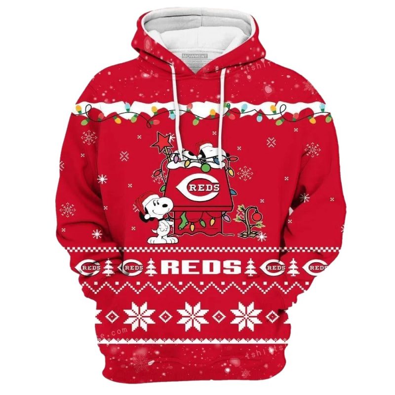 Merry christmas season cincinnati reds snoopy 2 All Over Print Hoodie