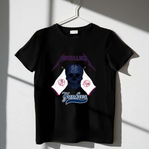 Metallica New York Yankees Skull Flag Graphic T-Shirt For Fans