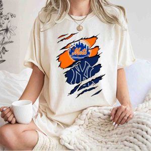 Mets Vs Yankees Logo Tear Skyline Baseball Rivalry T-Shirt