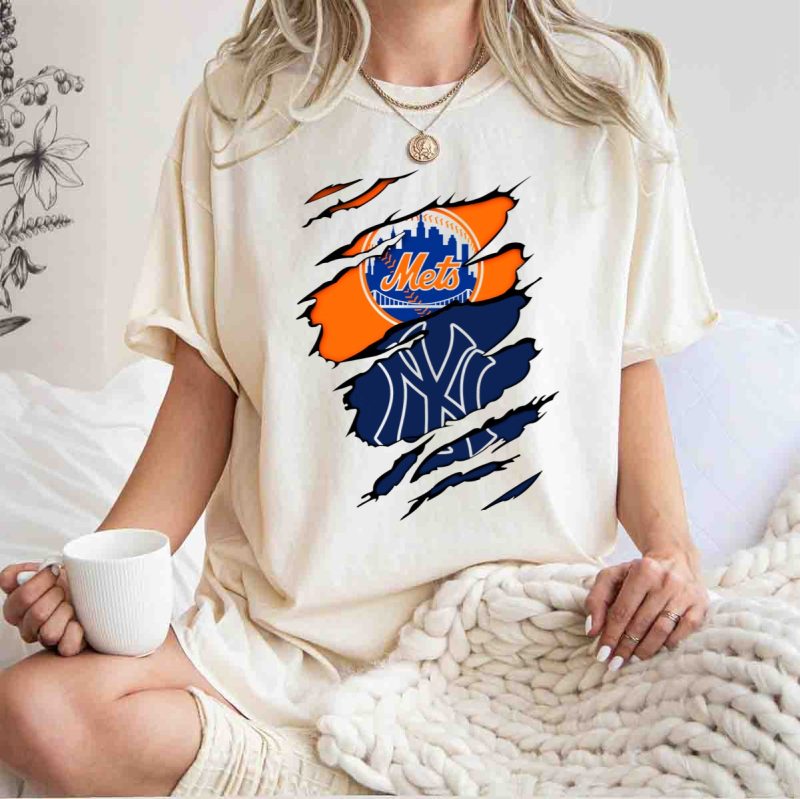 Mets Yankees Logo Tear Skyline Baseball Rivalry T Shirt t shirt 1 1