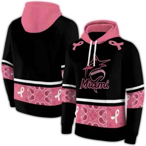 Black And Pink Miami Marlins Awareness Ribbon All Over Print Hoodie
