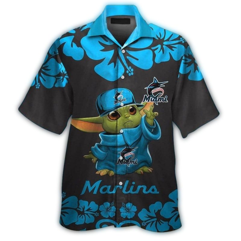 Miami Marlins Baby Yoda Flower Tropical Hawaiian Shirt 1