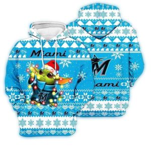 Miami Marlins Baby Yoda Star Wars All-Over Print Hoodie For Kids