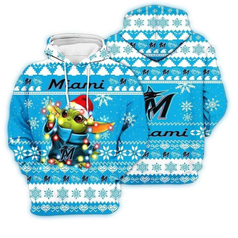 Miami Marlins Baby Yoda Star Wars Sports AOP Hoodie 1