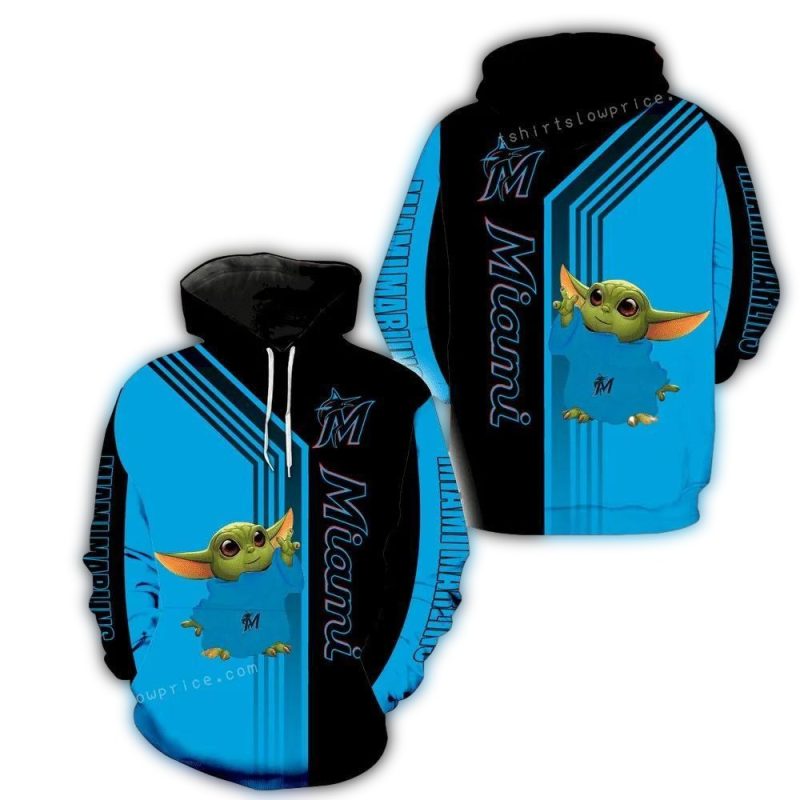 Miami Marlins Baby Yoda Stripe AOP Hoodie 1