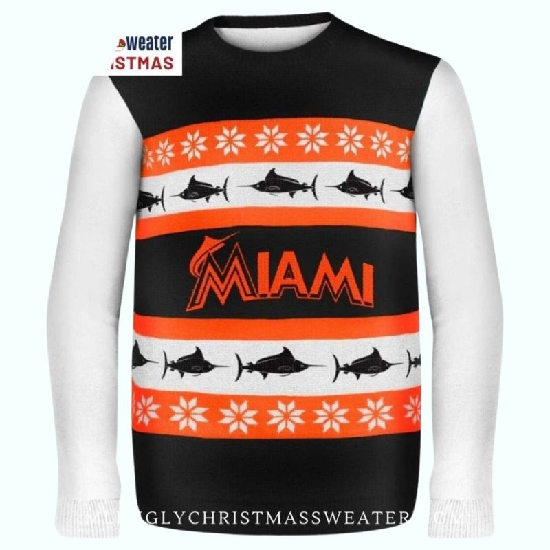 Miami Marlins Black And Orange Pattern Christmas Ugly Sweater 1