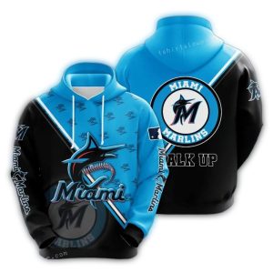 Miami Marlins All-Over Print Hoodie In Blue And Black