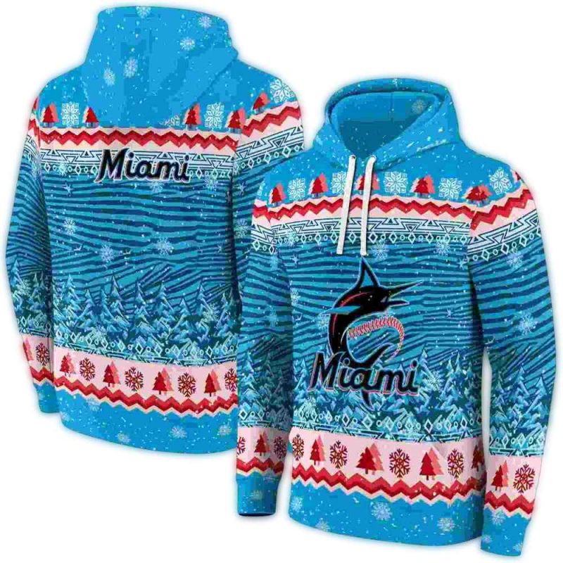 Miami Marlins Christmas Trees AOP Hoodie 1