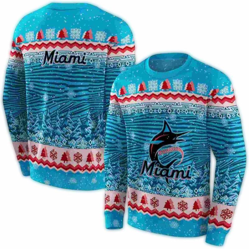 Miami Marlins Christmas Trees AOP Sweatshirt 1