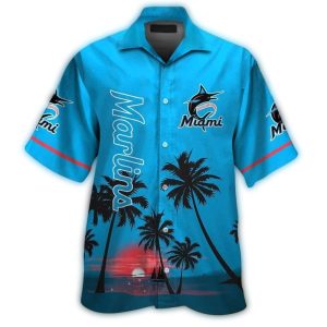 Tropical Miami Marlins Hawaiian Shirt - Coconut Beach Night Design