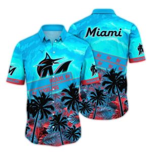 Tropical Hawaiian Shirt With Miami Marlins Coconut Sunset Design