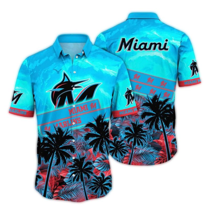 Miami Marlins Coconut Sunset Pattern Tropical Hawaiian Shirt 1