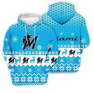 Miami Marlins Christmas Hoodie With Deer And Tree Pattern Design