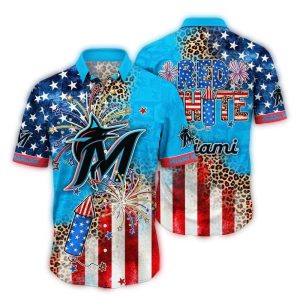 Miami Marlins Fireworks Leopard Print Hawaiian Shirt For Men & Women