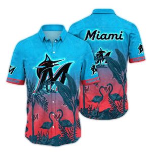 Vintage Miami Marlins Flamingo Landscape Hawaiian Shirt For Men