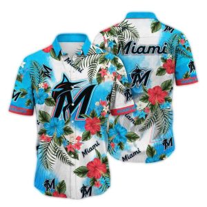 Tropical Miami Marlins Floral Hawaiian Shirt For Casual Summer Style