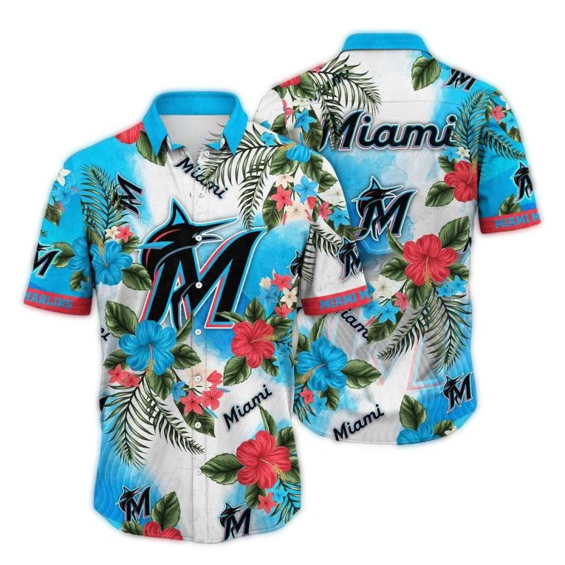 Miami Marlins Floral Flower Leafs Tropical Hawaiian Shirt 1