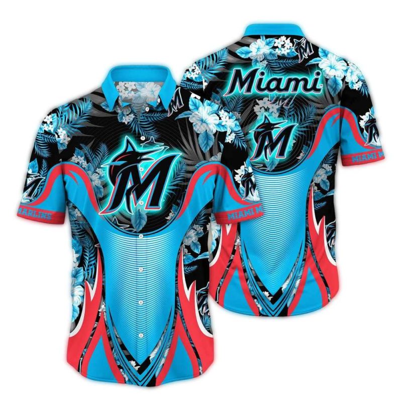 Miami Marlins Floral Flower Uniform Hawaiian Shirt 1