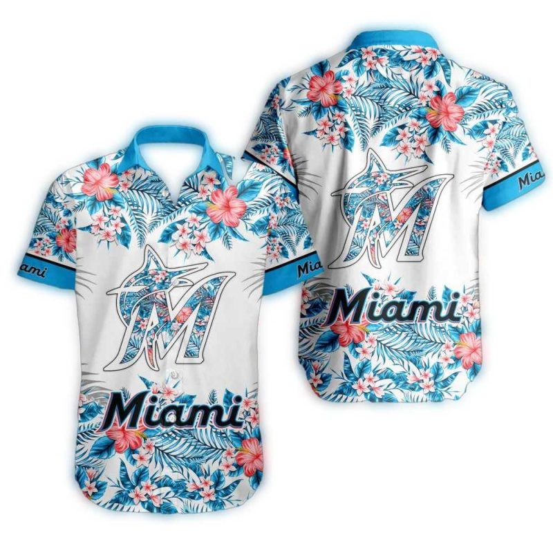 Miami Marlins Flower Floral Pattern Summer Vacation Hawaiian Shirt 1